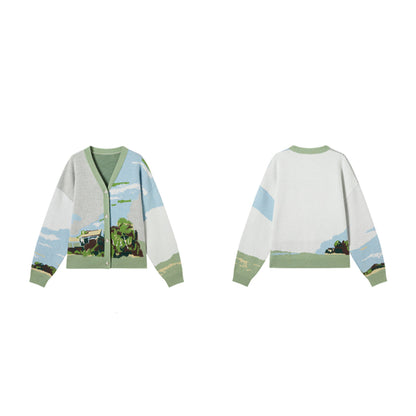 Green Wheat Field with Cypress Cardigan